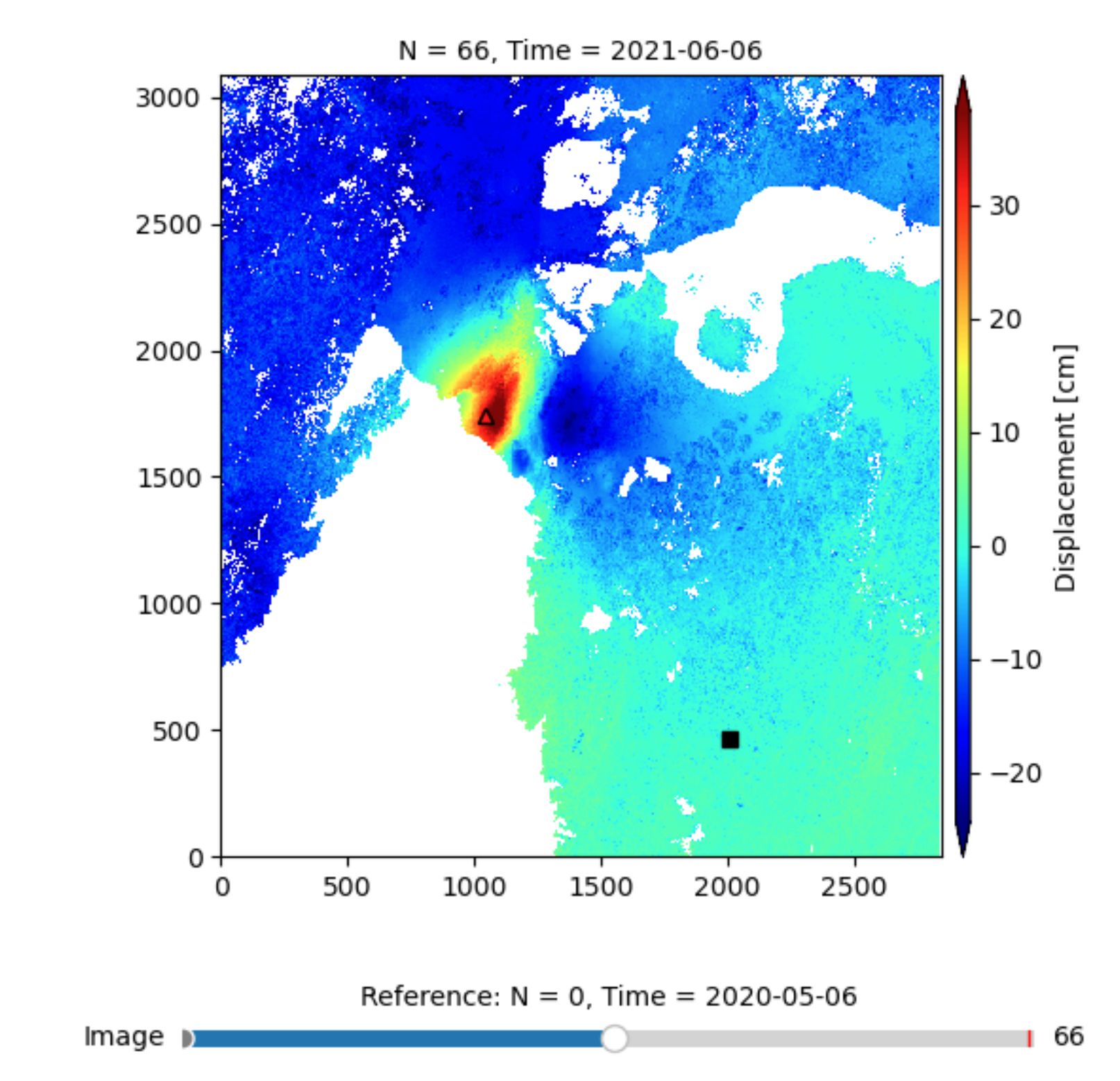 Map of deformation around Kivu during 2021 eruption and rifting event